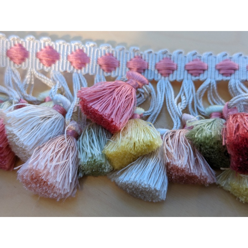 Scalamandre Silk Trim Follies Pink Green Yellow Tassel Coral Trim MSRP USD 260/Y