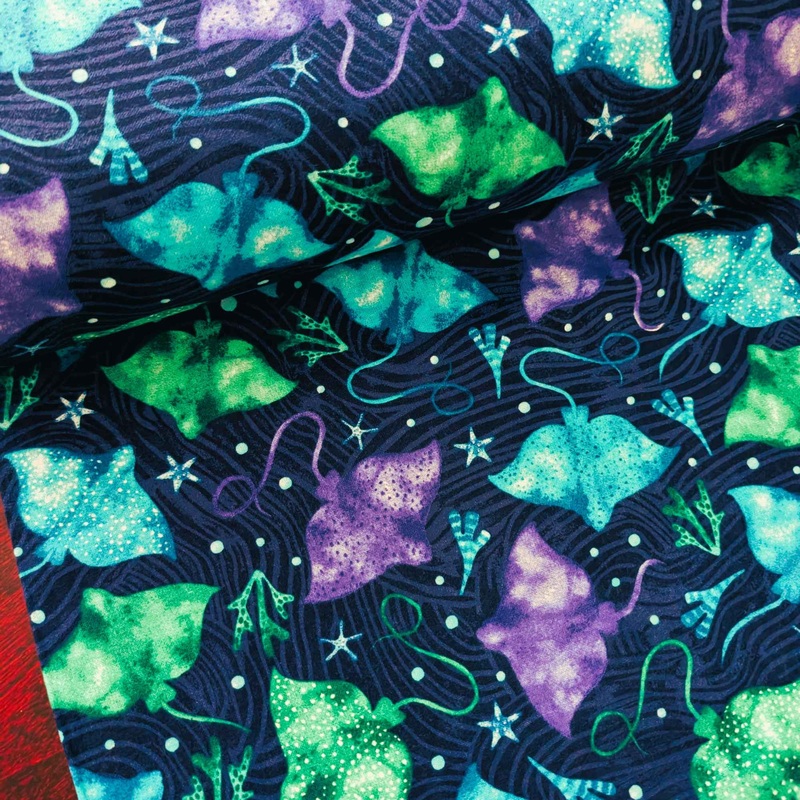 Stingray Cotton FLANNEL Ocean Sea Life Print, Brushed Soft, OEKO-TEX Certified
