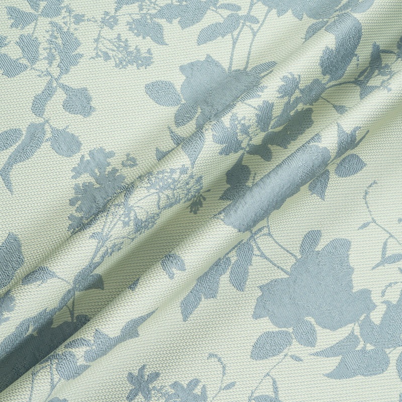 Blue Floral Mint Green Silk Blend Piqu