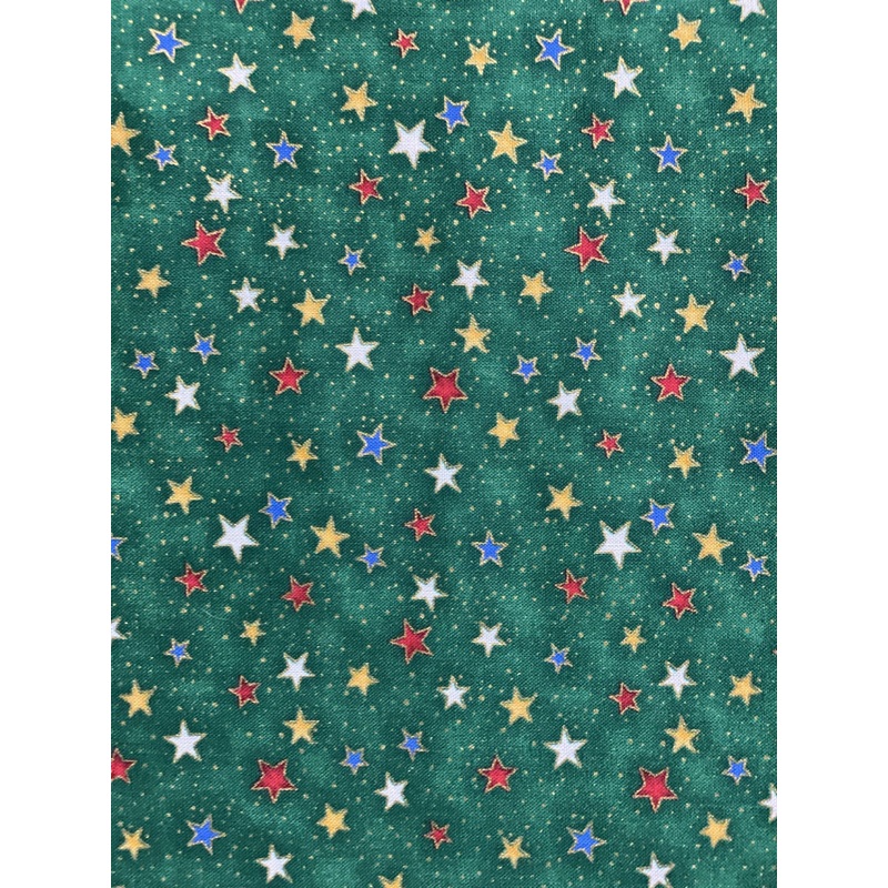 Season's Greetings-Fabri-Quilt-1 yard 14 inches-Rainbow Stars-Green B/G