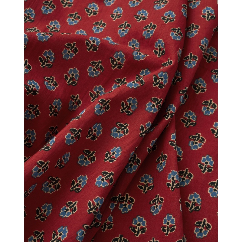 Red and Blue Mini Bloom Block Print Cotton
