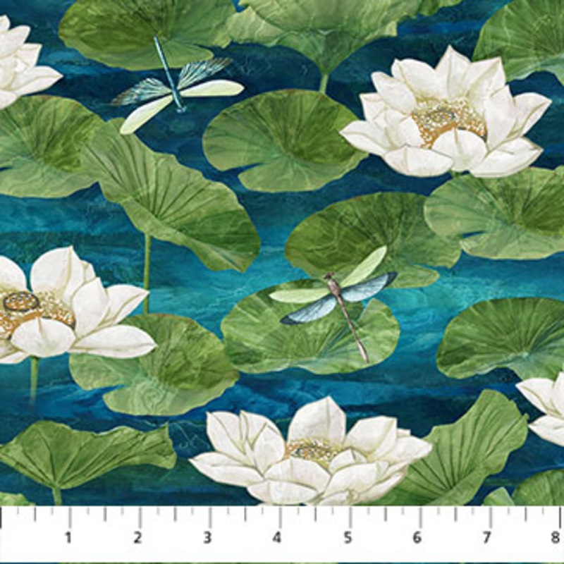 Tranquil Waters Collection Lily Pad Cotton Fabric DP27208 Dark Blue