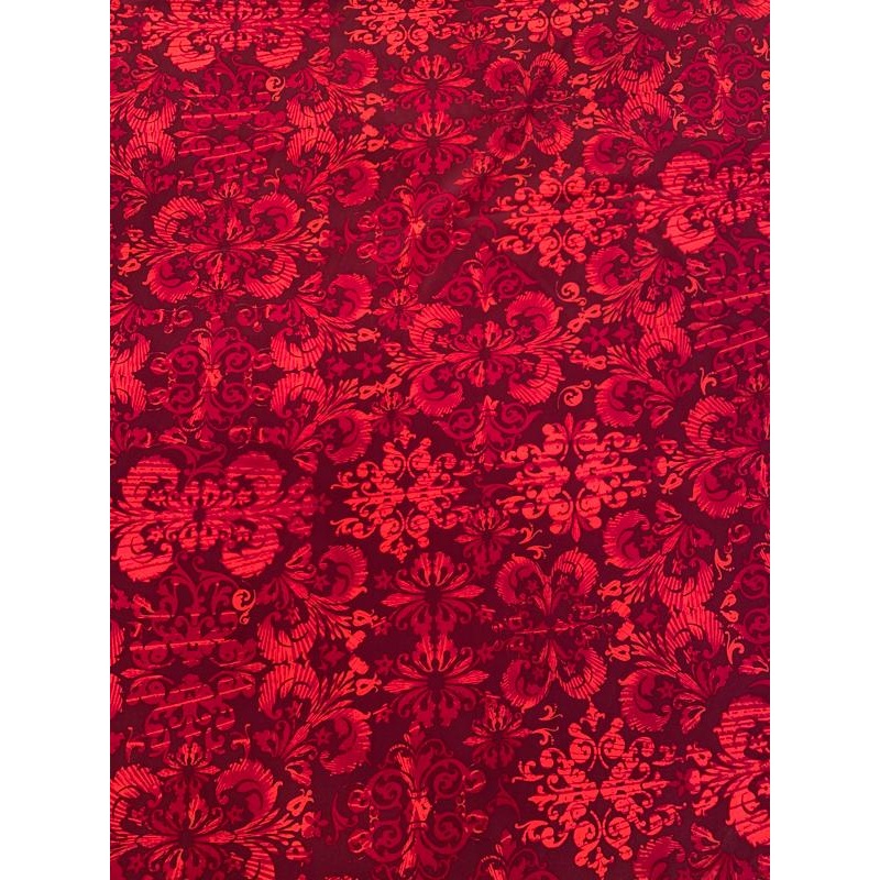 Damask Pattern Printed Silk Crepe de Chine - Wine / Magenta / Coral
