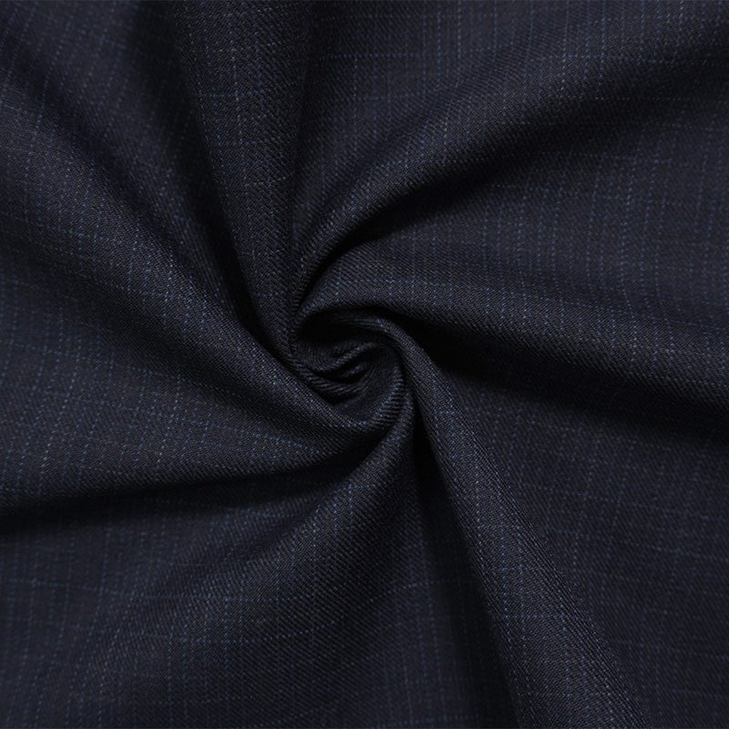 Blue-Beige Wool Poly Check Twill Suiting Fabric