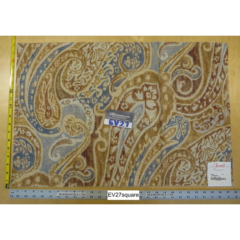 Scalamandre Fonthill Bijan Blue Beige Paisley Print Cotton - Square 18 inches x 27 inches