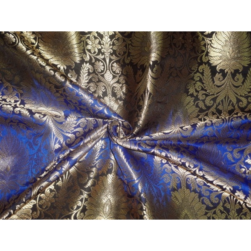 SILK BROCADE SHADED ROYAL BLUE,BLACK X METALLIC GOLD 44"