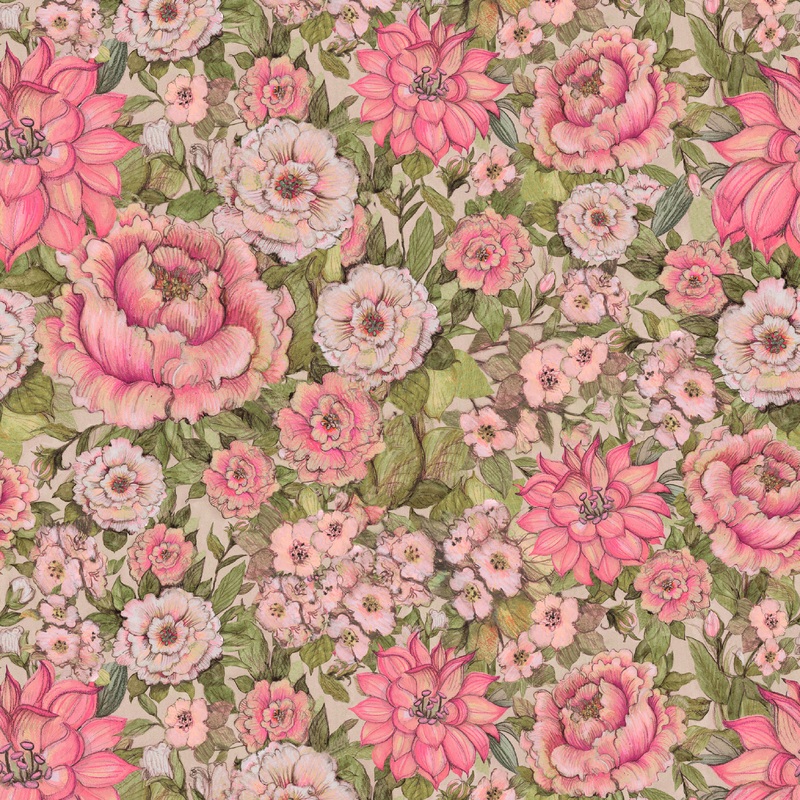 Susan Winget - Vintage Bloom - Pink Floral Garden Fabric
