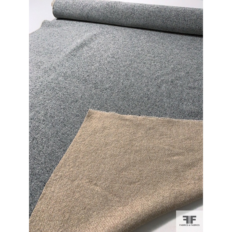 Italian Double-Sided Soft Alpaca Wool Blend Coating - Heather Grey / Beige