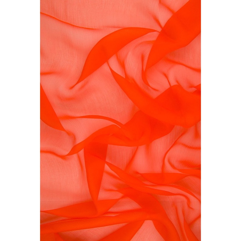 Red Orange Silk Crinkled Chiffon Fabric