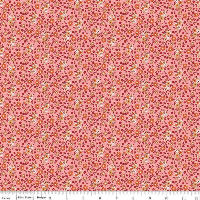 SALE Autumn Bouquet C14656 Coral - Riley Blake Designs - Lori Holt - Floral Flowers - Quilting Cotton Fabric