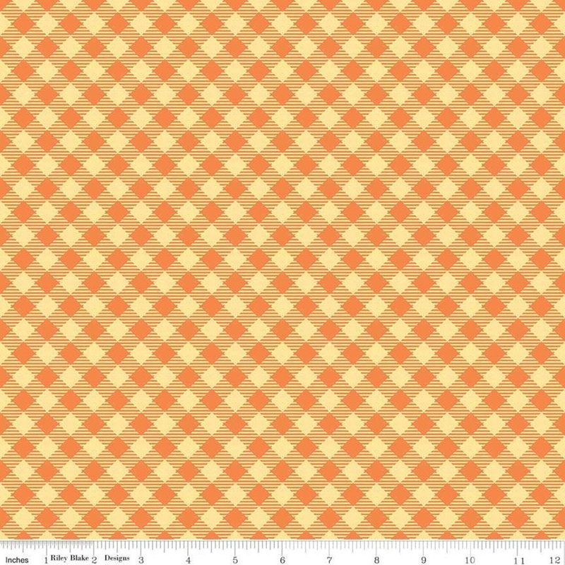SALE Bee Basics PRINTED Gingham C6400 Orange - Riley Blake Designs - Diagonal Check - Lori Holt - Quilting Cotton Fabric