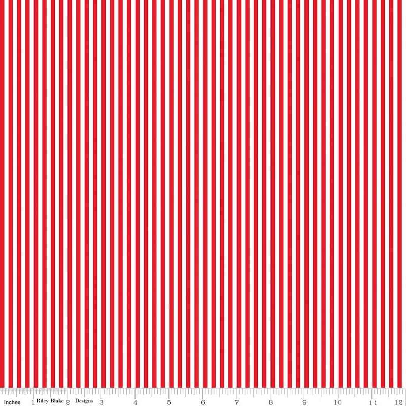 SALE Red & White 1/8 Eighth Inch Stripe - Riley Blake Designs - Patriotic Independence - Quilting Cotton Fabric