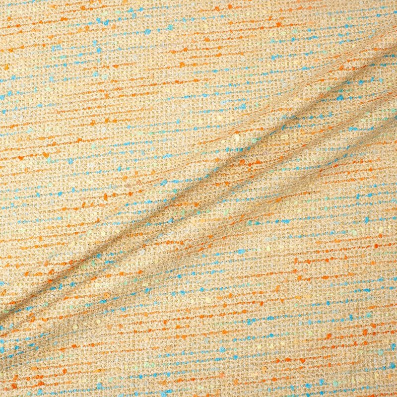 Turquoise & Orange Flecked Beige Cotton Blend Boucl