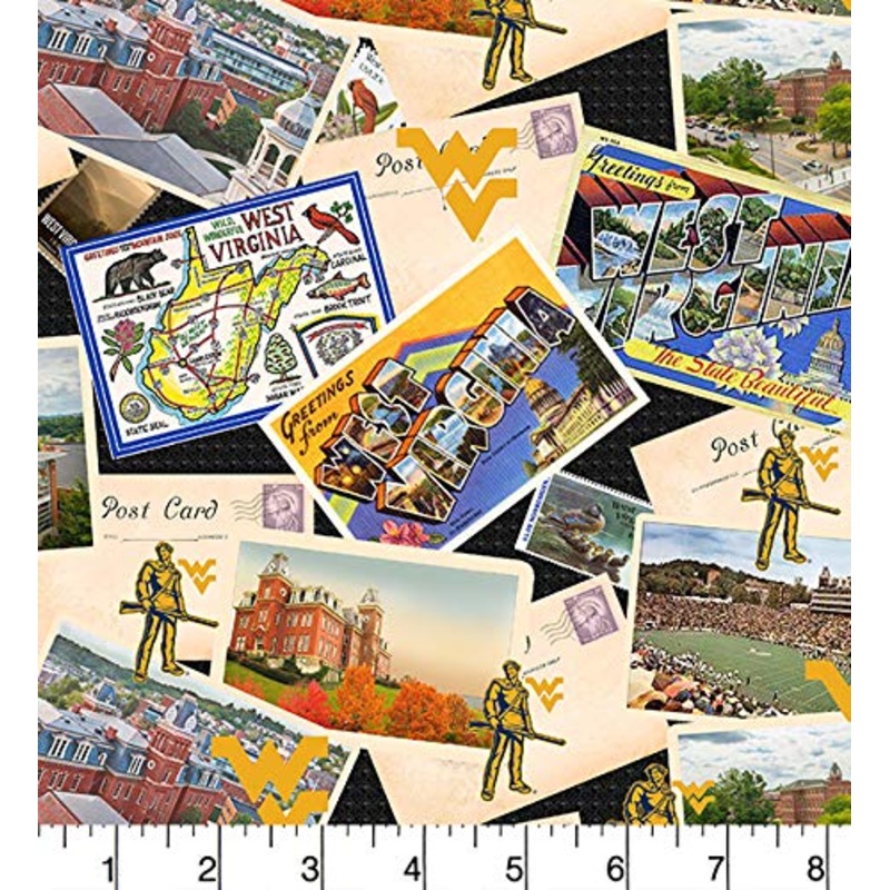 West Virginia Mountaineers NCAA College Scenic Postcard Sykel Cotton Fabric WV-1211