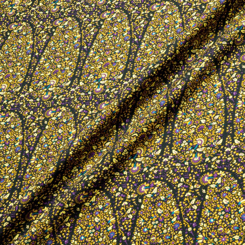 Yellow & Purple Floral Printed Merino Wool