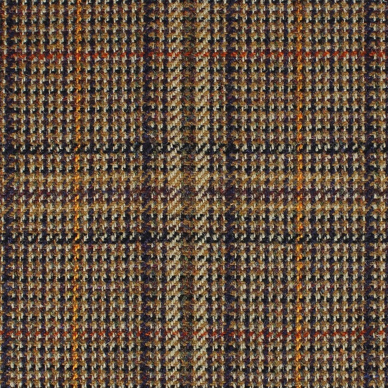 Beige and Black Plaid with Red, Orange and Brown Check All Wool British Tweed