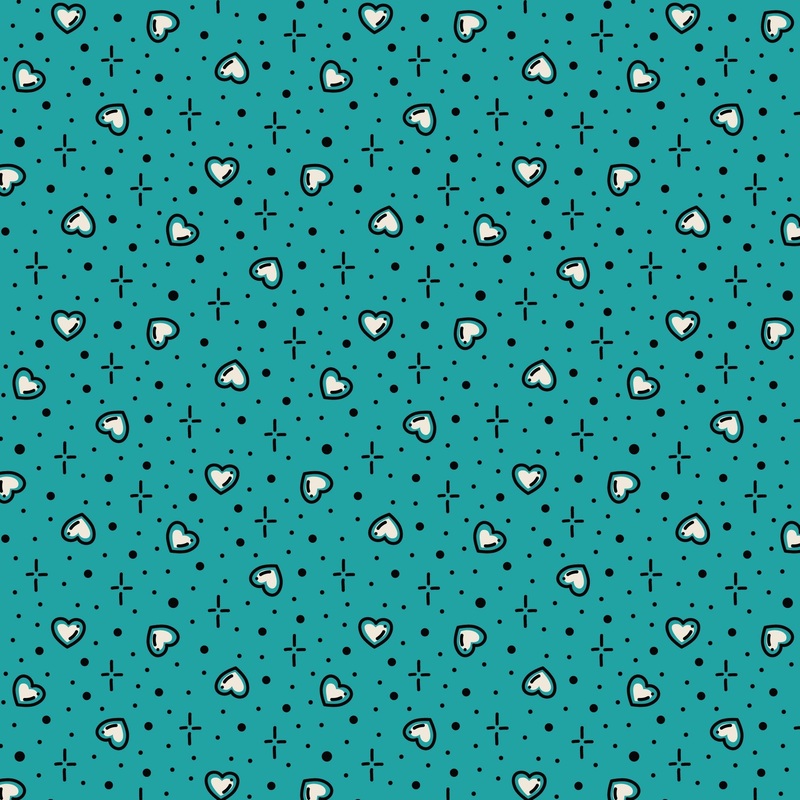 Teal Hearts Love Ink 3388 Cotton 44/45 Fabric Per Yard