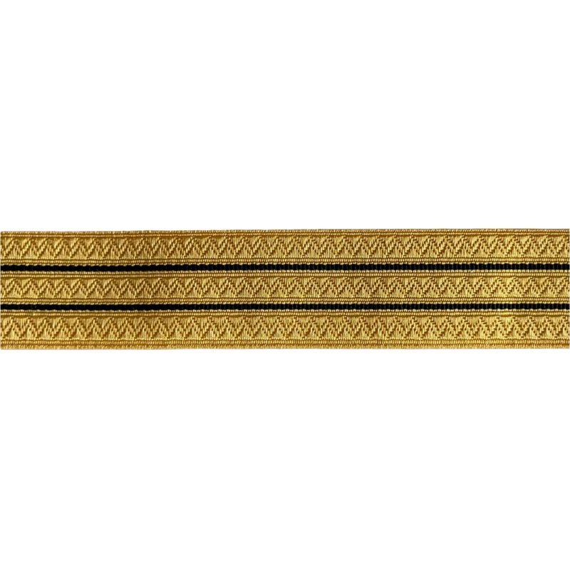 1 1/8" Vintage Zig-Zags Metallic Gold Brocade Ribbon (Made in France)