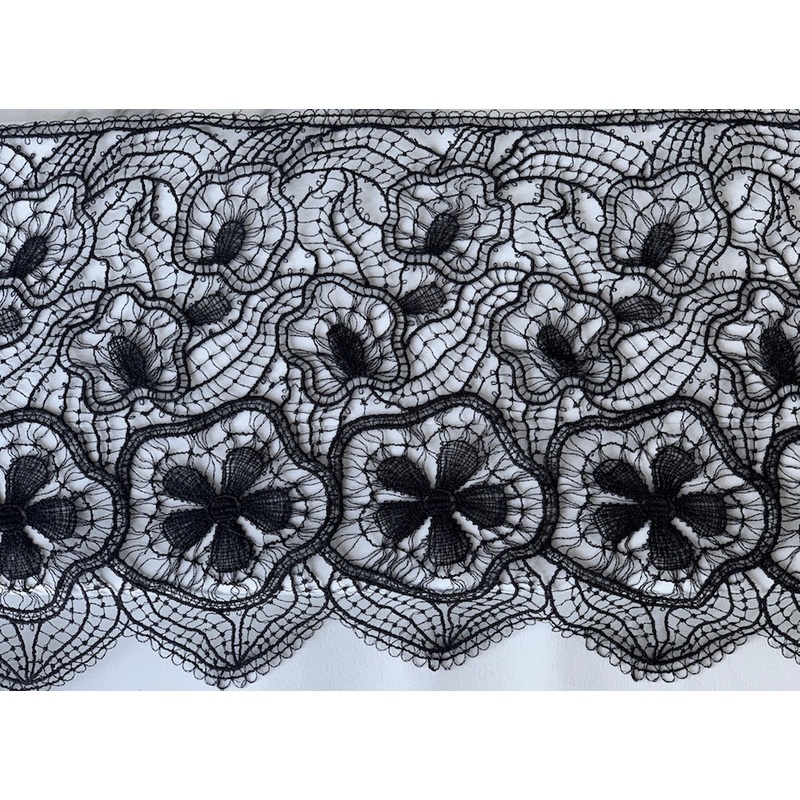 10" Onion Dome-Inspired Black Cotton Venise Lace Trim (Made in Italy)