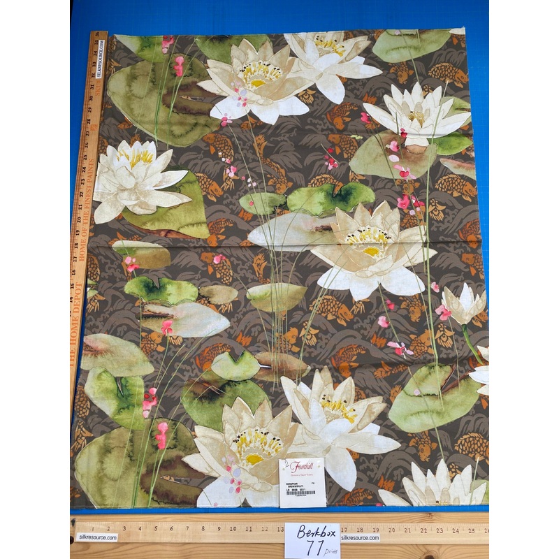 15 Berkbox77 Square Printed Fabrics by Nenuphar Brown/Multi Lotus Pond Koi Fish Cotton 1yd x 26" MSRP USD196/y