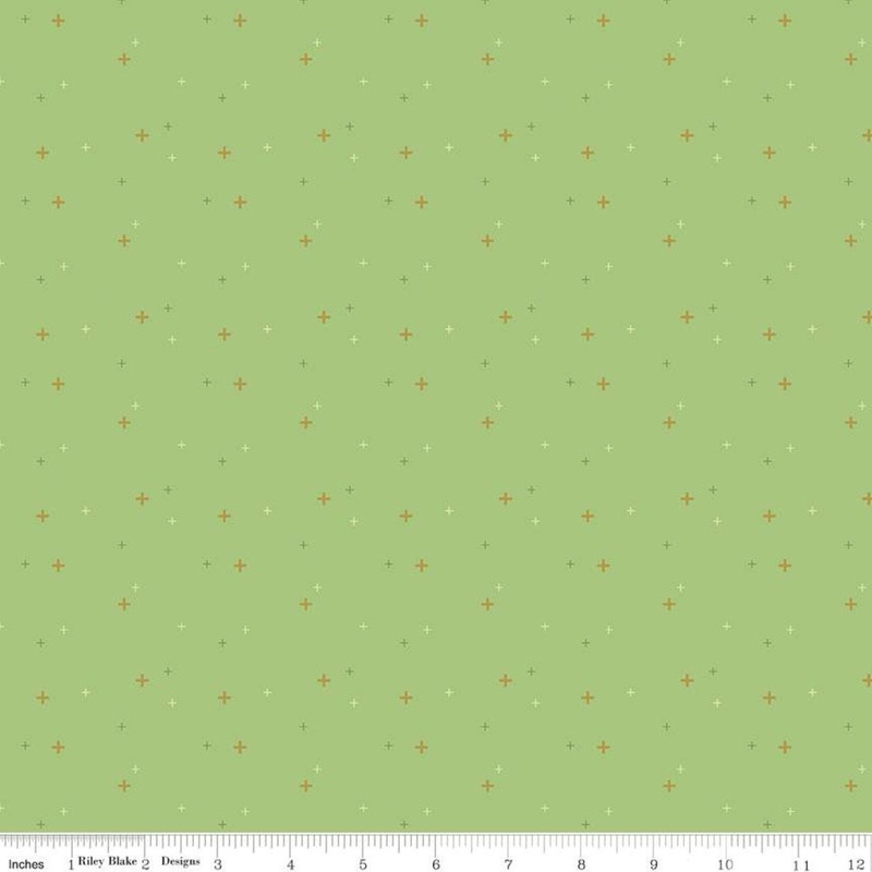 32" End of Bolt - SALE Sparkler SC650 Riley Green SPARKLE - Riley Blake Designs - Plus Signs Gold SPARKLE Metallic - Quilting Cotton Fabric