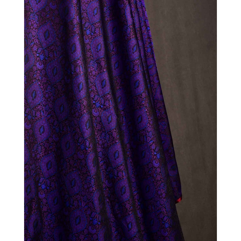 Purple Damask Satin Parora Tanchoi Handwoven Katan Silk Banarasi Fabric