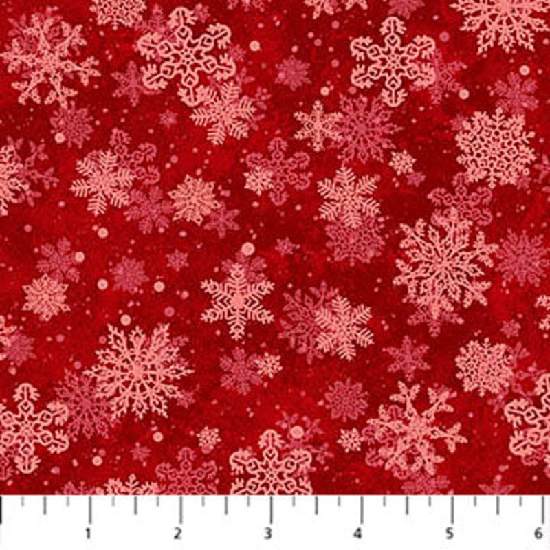 St. Nicholas Snowflakes Red Liz Goodrick-Dillon Northcott Cotton Fabric NC-28219-24