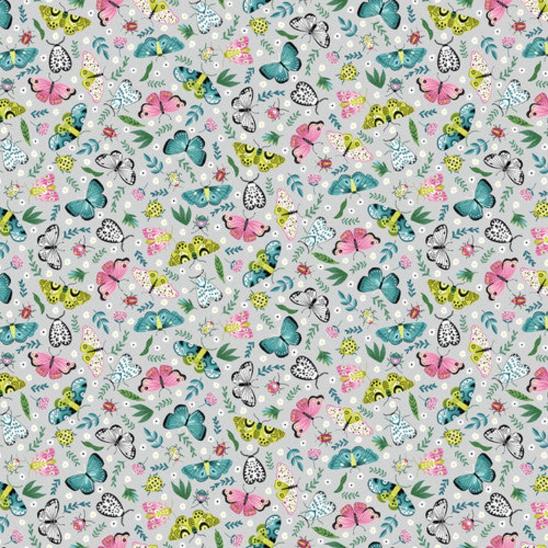 Tropical Menagerie Large Butterflies and Moths Light Gray Sharon Lee Studio E Fabrics Cotton Fabric