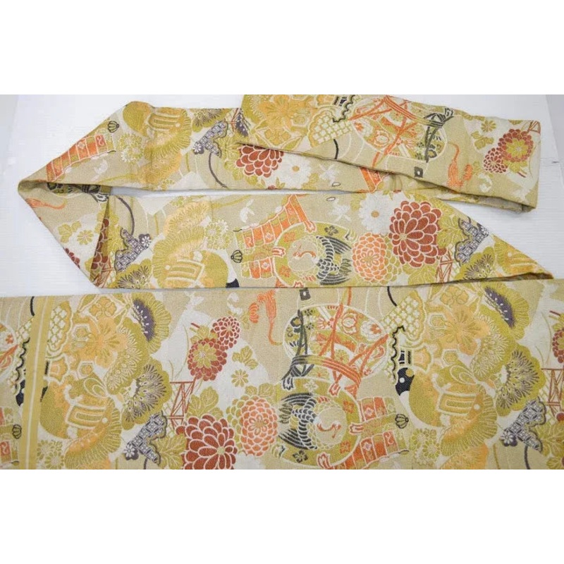 Vintage Silk Nagoya Obi Belt Chrysanthemum Drum 3.25mx 15 -30cm