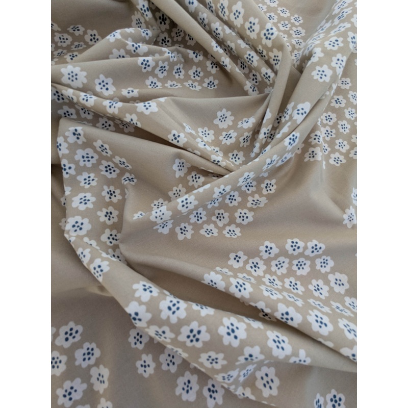 Scalamandre MARIMEKKO Puketti Print Blue and White on Tan Cotton Dot Circle - 1.2 yards