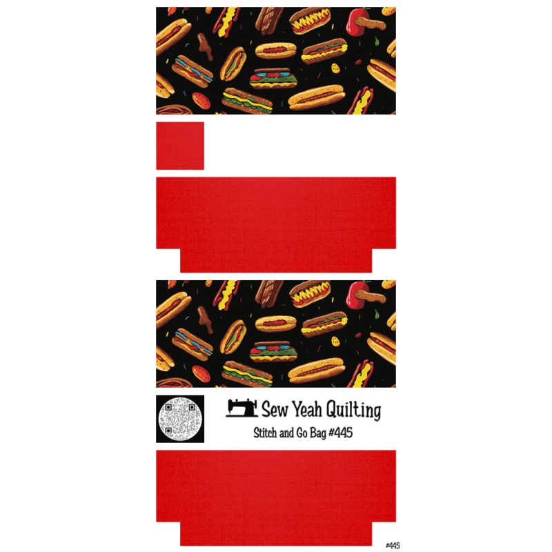 Stitch & Go Bag #445 - Food Cartoon Hot dogs on Red