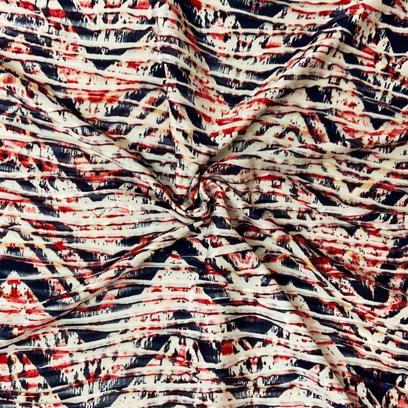 1 3/4 YD PC-Red-Multi Poly Chevron Printed Knife Pleat Knit Fabric