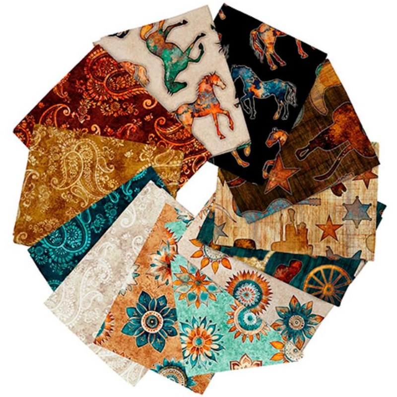 Born to Run Fat Quarter Bundle 12-piece Precut Bundle of Horse Fabric - QT Quilting Cotton Fabric