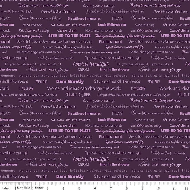 SALE Fragrant Fields Script C15223 Eggplant - Riley Blake Designs - Text Words - Quilting Cotton Fabric