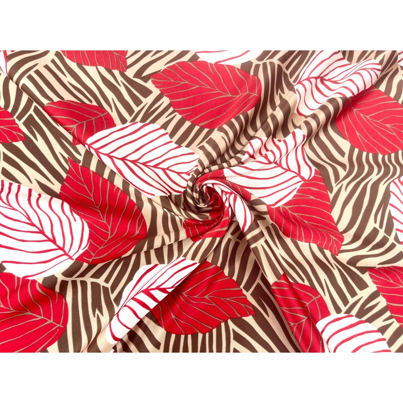 Satin charmeuse fabric by the yard - Red Brown Floral Print