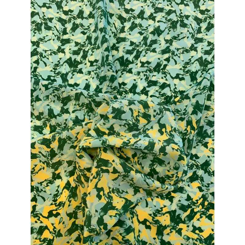 Abstract Printed Silk Crepe de Chine - Yellow / Green / Light Turquoise