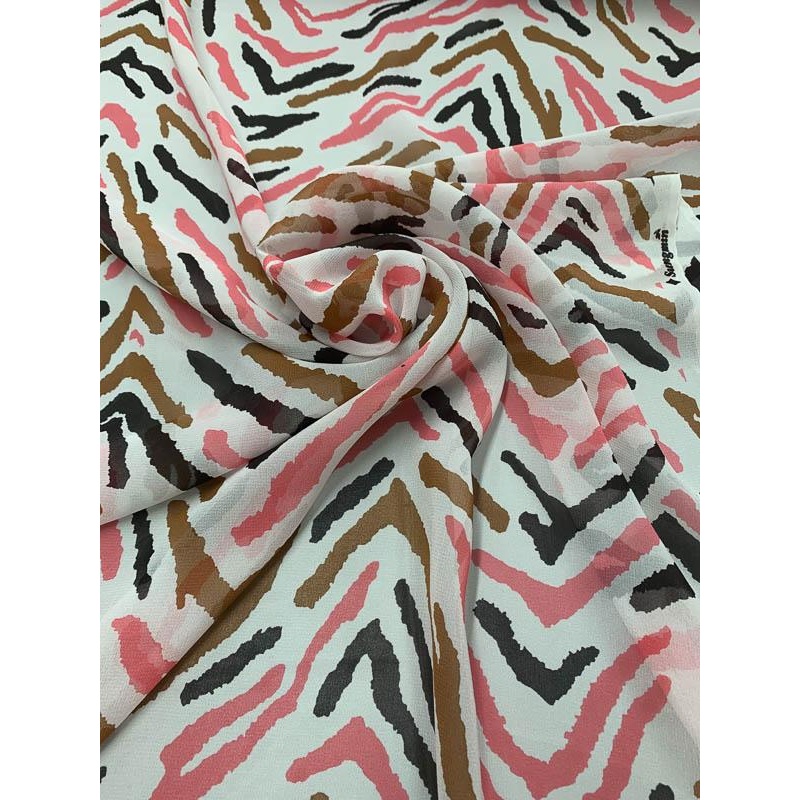 Abstract Zebra Printed Silk Chiffon - Pink / Brown / White
