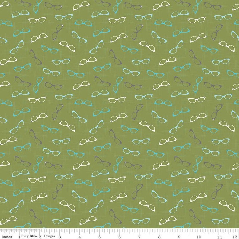 SALE Stardust Glam Glasses C10504 Olive - Riley Blake Designs - Eyeglasses Green - Quilting Cotton Fabric