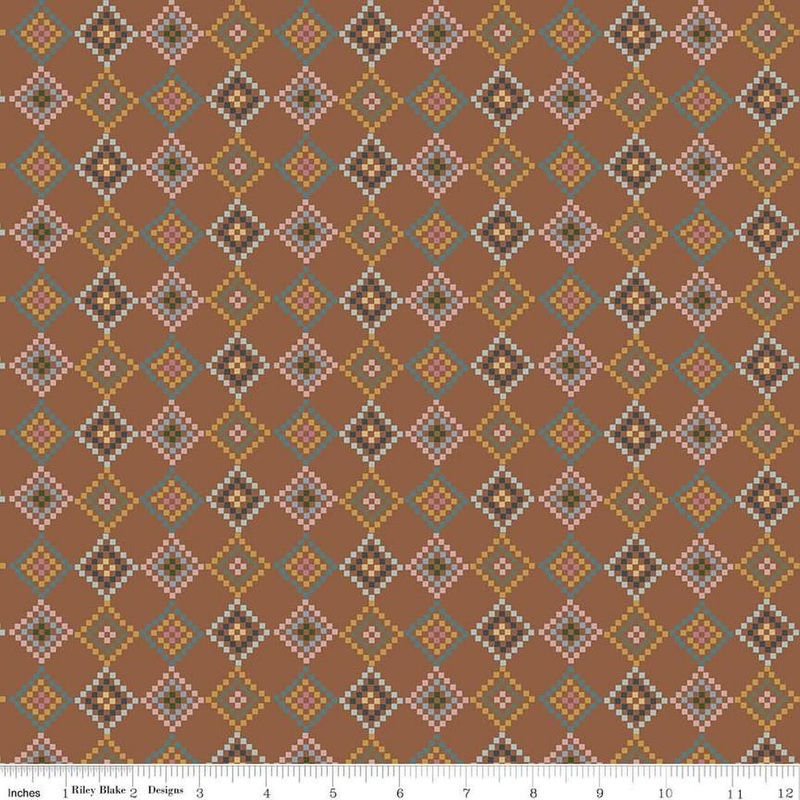 SALE Honey Locust Patchwork C16274 Saddle - Riley Blake Designs - Granny Square Quilt Geometric - Quilting Cotton Fabric