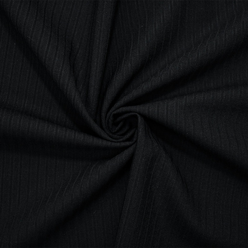 Black Tropical Wool-Poly Semi-Sheer Vertical Stripe Woven Shirting Fabric