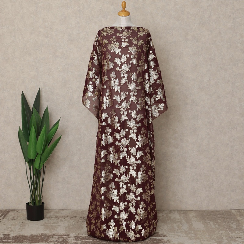 Dark Purple Traditional Somali Silk Chiffon Dirac Fabric with Metallic Lurex, 3.5 Mtrs, Width 140 Cms, South Korea-D26501