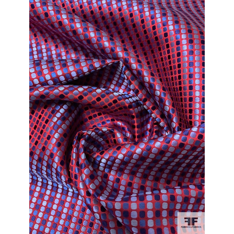 Dot Grid Silk Necktie Jacquard Brocade - Reds / Blues