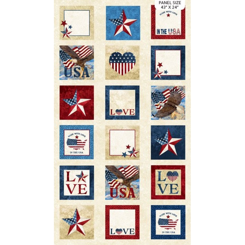 Stonehenge Stars & Stripes Block Panel 24" Beige Deborah Edwards Northcott Cotton Fabric