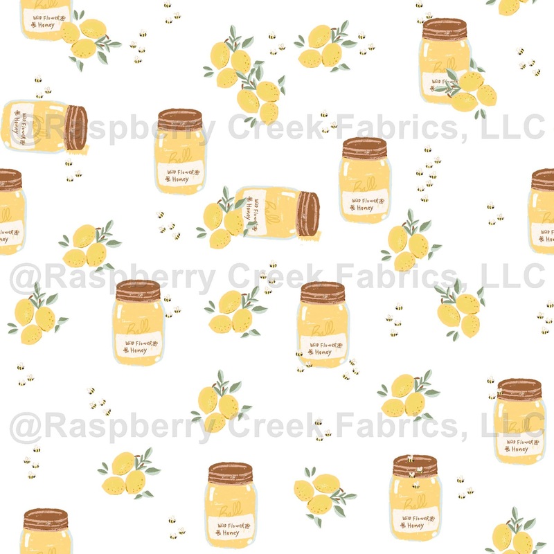 Yellow Brown and Sage Honey Lemon Print Fabric, Quite Contrary by Bri Powell