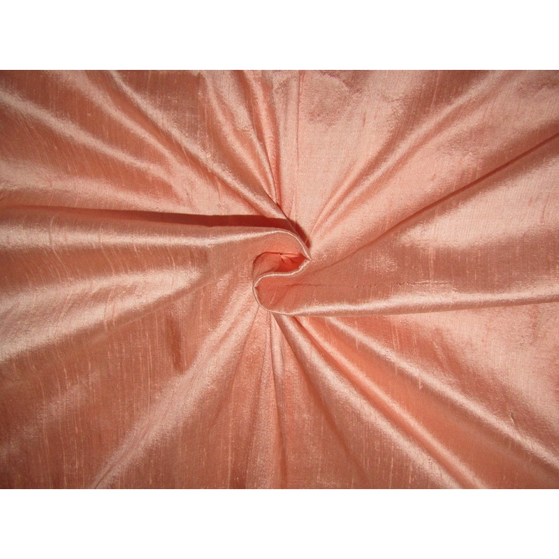 100% PURE SILK DUPIONI FABRIC BRIGHT PEACH ~ 54" WITH SLUBS