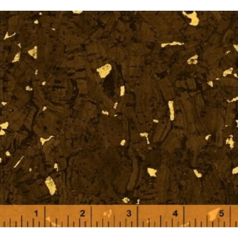 Recorked Walnut Brown Gold Metallic Windham Cotton Fabric WF-50992M-3