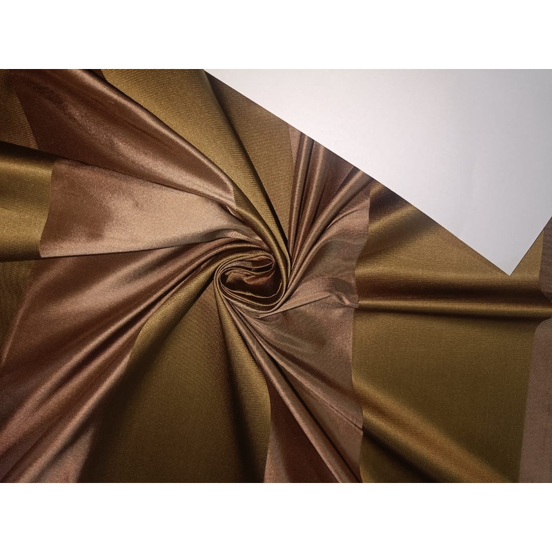 Silk Taffeta Fabric Dark Olive Green and Satin Cocoa Stripes 54" wide Taf#S81