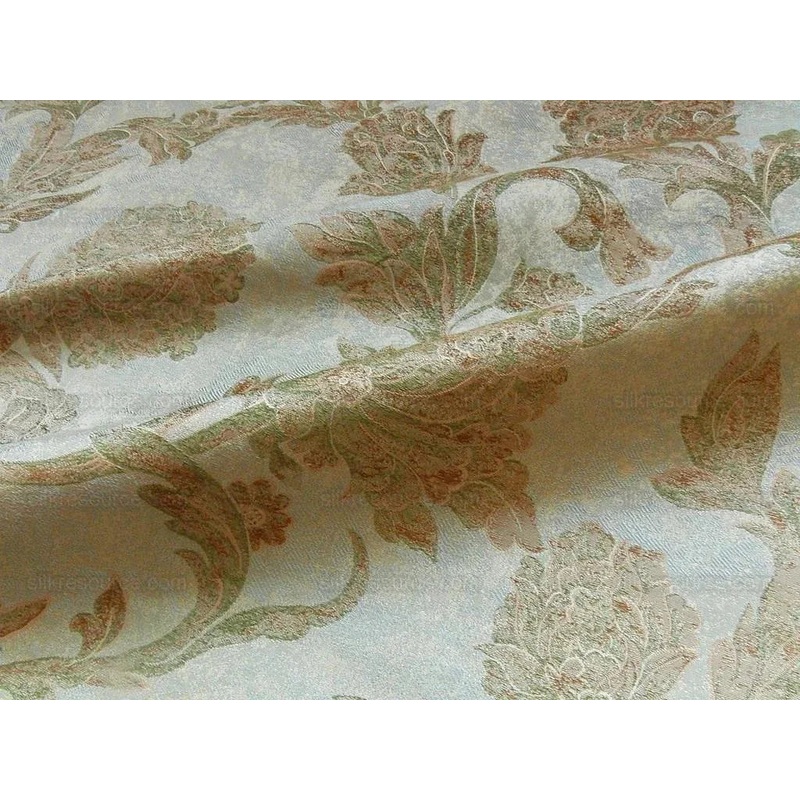 100% Silk Lampas Large Peony Paisley "dusk" Blue