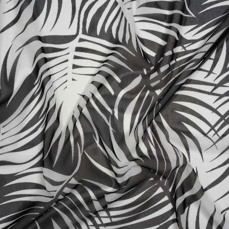 Stretch Nylon Mesh - Black and White Palm Leaves - Designer Deadstock