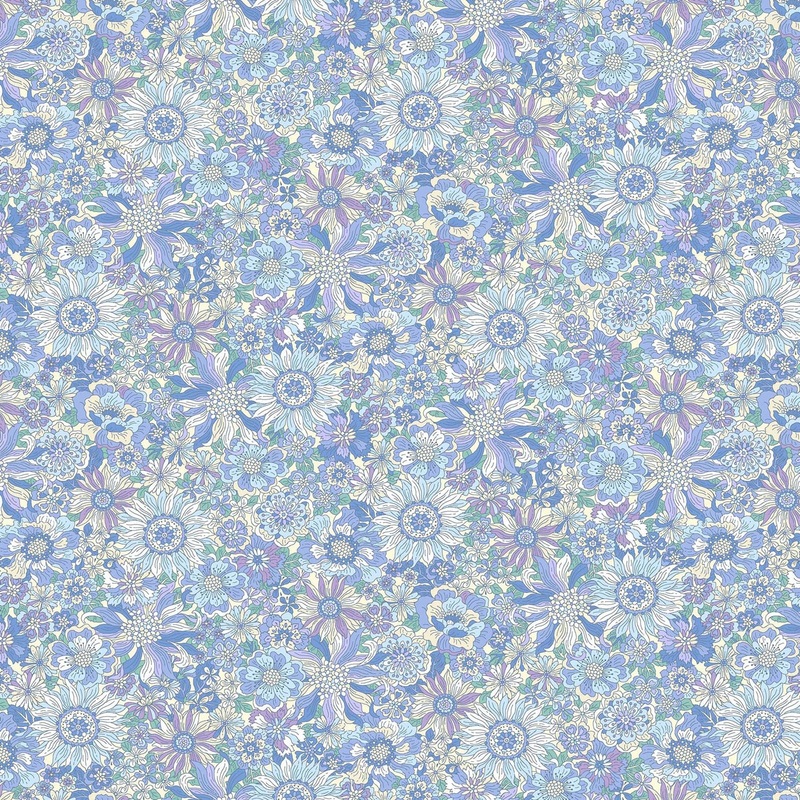 Blue Floral - Yoihana - Cosmo Cotton Broadcloth Fabric
